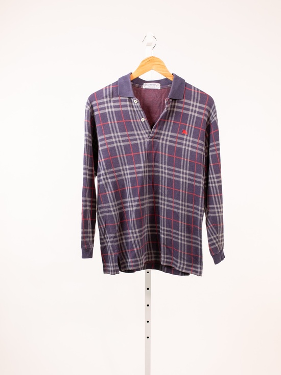 Burberry Other - Burberry Navy Plaid Long-Sleeve Knit Polo with Red Accents